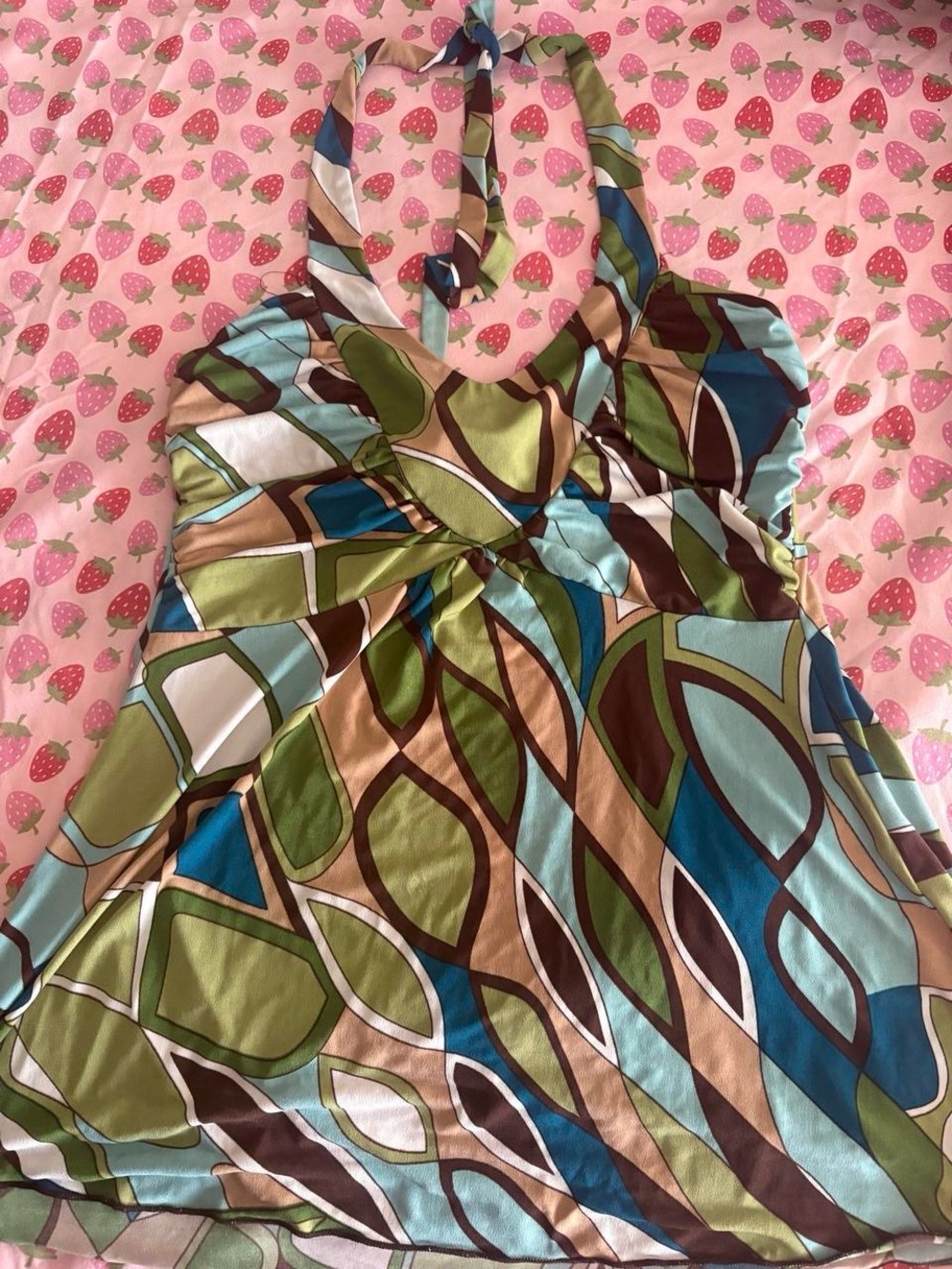 Byer California Pink & Green Strawberry Print Top with Rhinestone Accent
